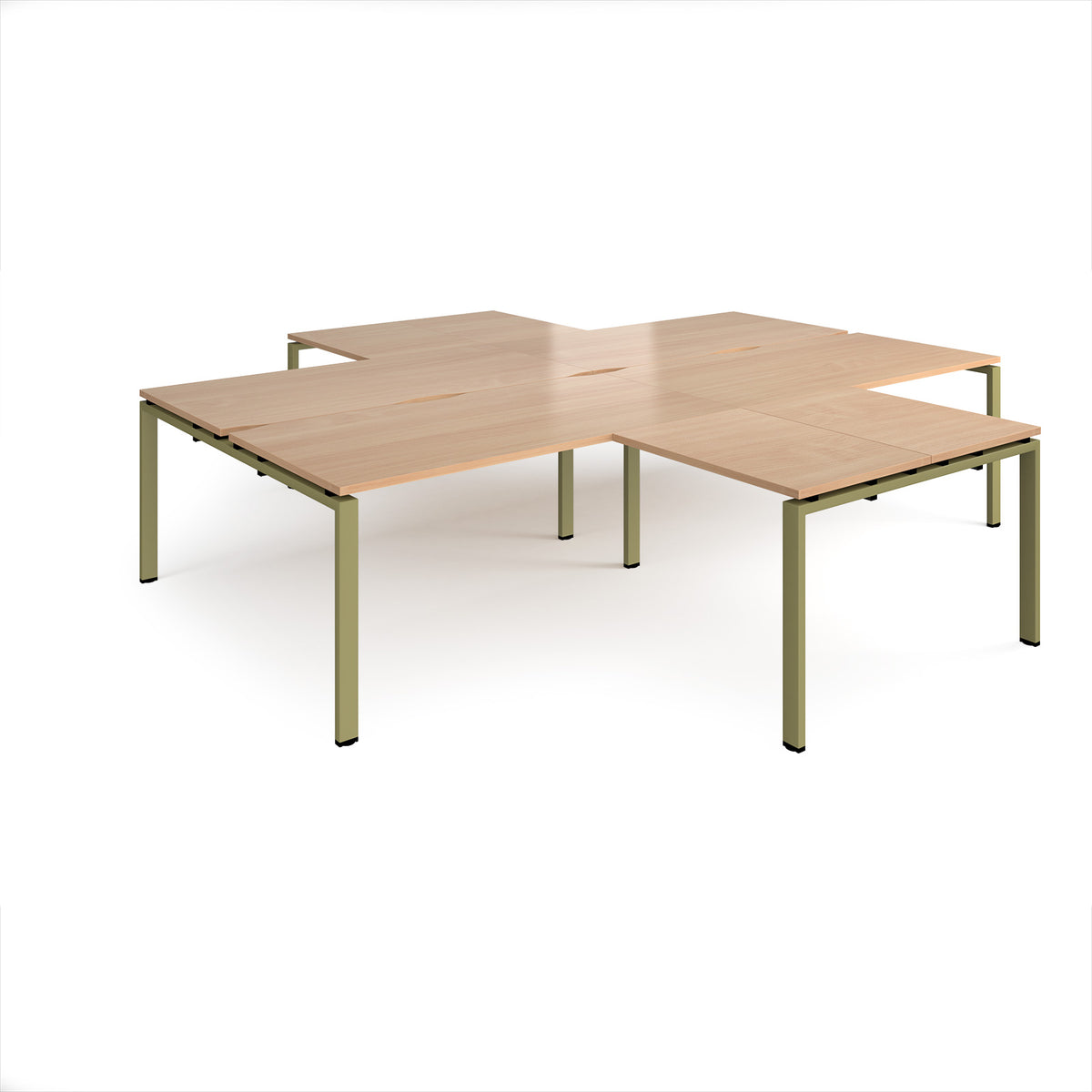 Adapt back to back 4 desk cluster 3200mm x 1600mm with 800mm return desks - green frame, Beech top - view 1