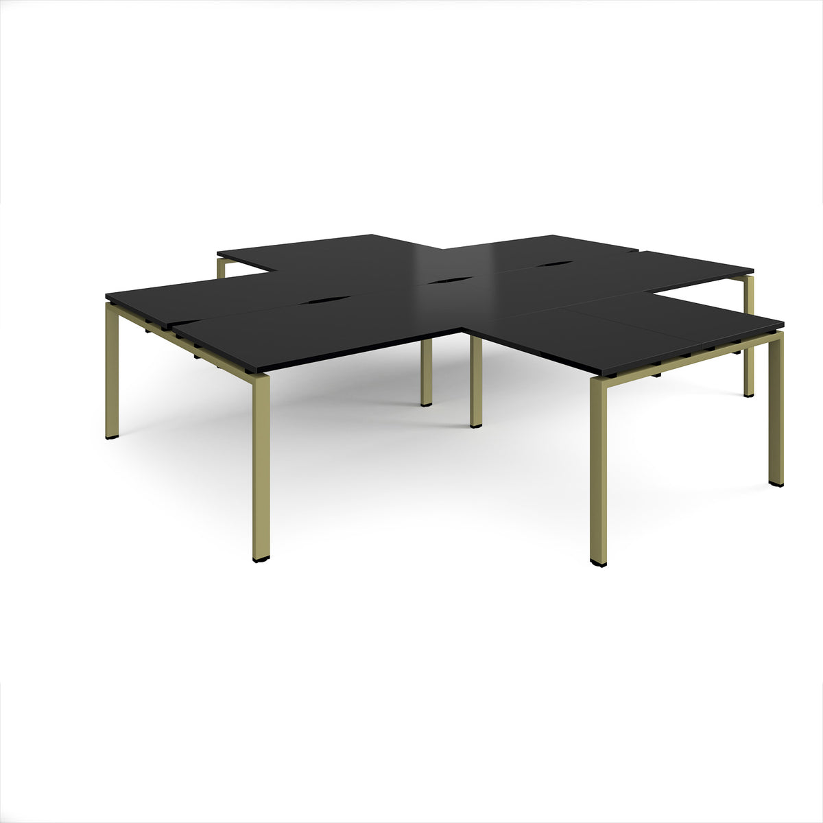 Adapt back to back 4 desk cluster 3200mm x 1600mm with 800mm return desks - green frame, black top - view 1