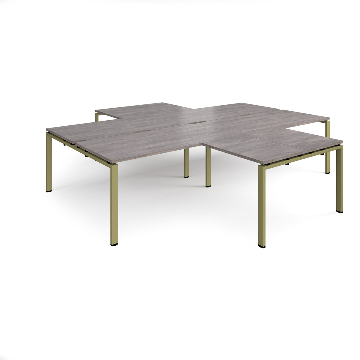 Adapt back to back 4 desk cluster 3200mm x 1600mm with 800mm return desks - green frame, Grey Oak Top - view 1