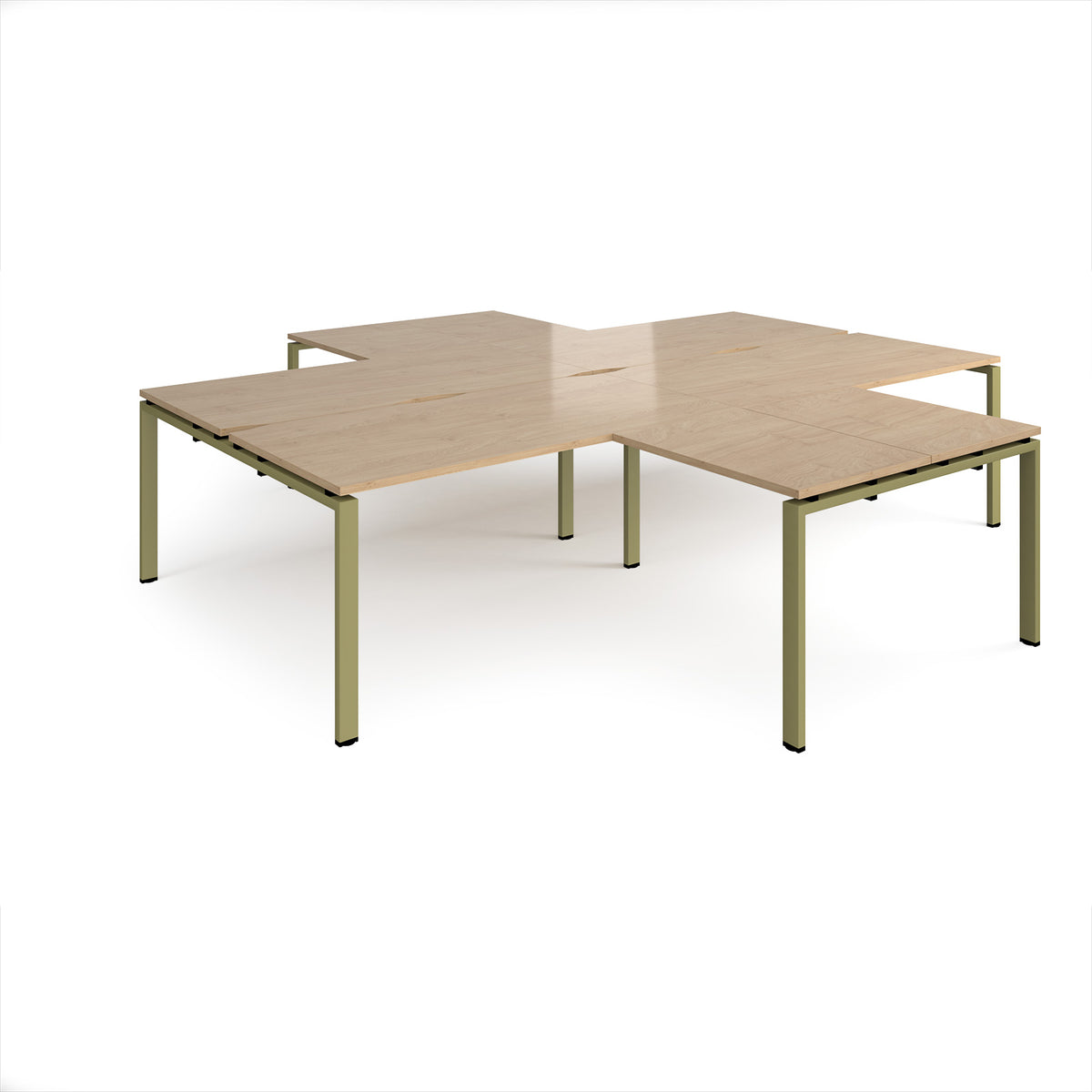 Adapt back to back 4 desk cluster 3200mm x 1600mm with 800mm return desks - green frame, Kendal Oak Top - view 1