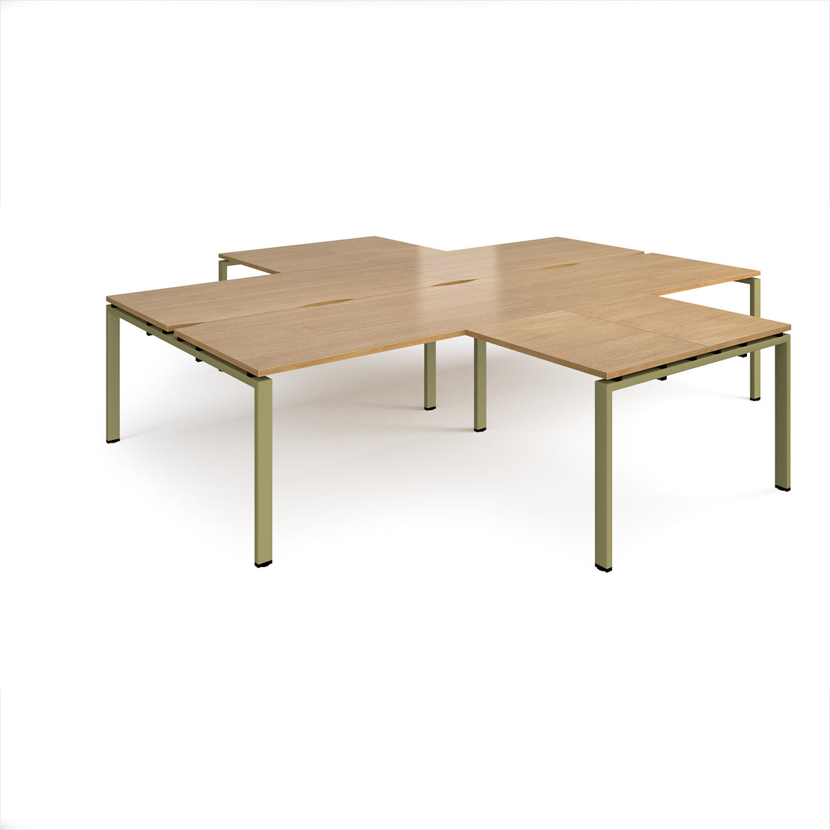 Adapt back to back 4 desk cluster 3200mm x 1600mm with 800mm return desks - green frame, Oak Top - view 1