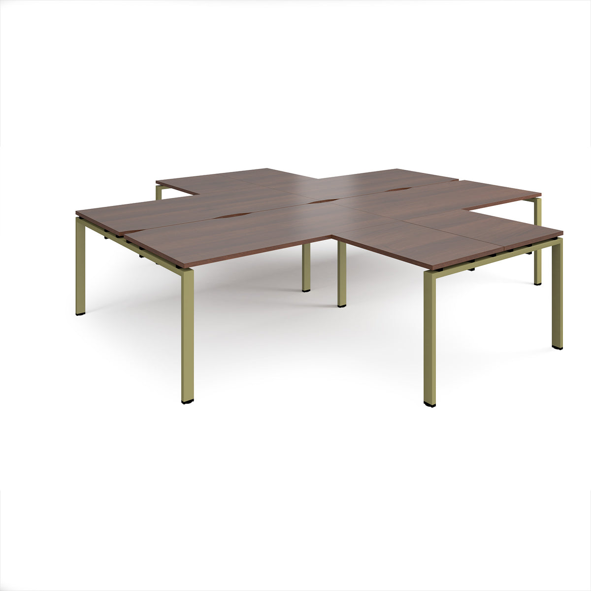 Adapt back to back 4 desk cluster 3200mm x 1600mm with 800mm return desks - green frame, Walnut top - view 1