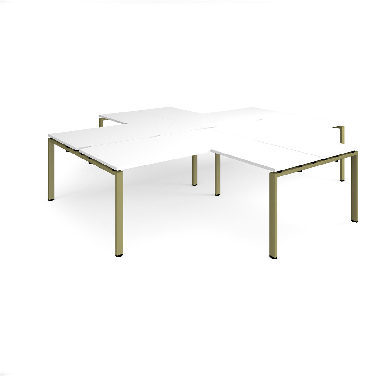 Adapt back to back 4 desk cluster 3200mm x 1600mm with 800mm return desks - green frame, White Top - view 1