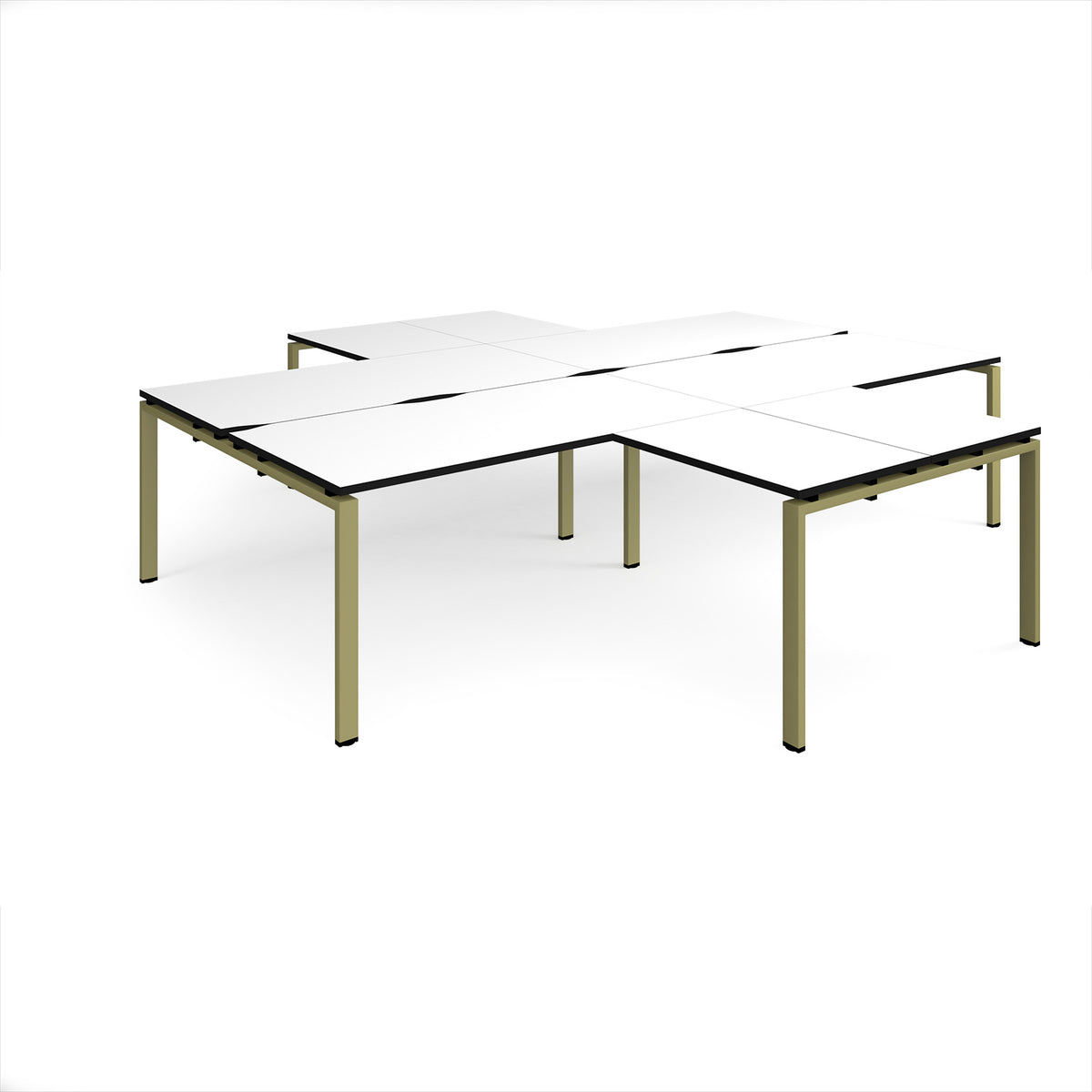 Adapt back to back 4 desk cluster 3200mm x 1600mm with 800mm return desks - green frame, White Top, black edge - view 1