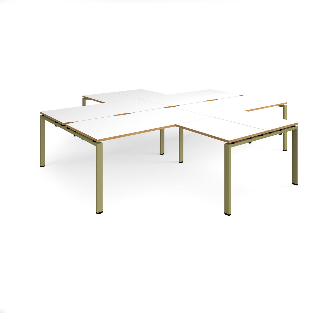 Adapt back to back 4 desk cluster 3200mm x 1600mm with 800mm return desks - green frame, White Top, oak edge - view 1