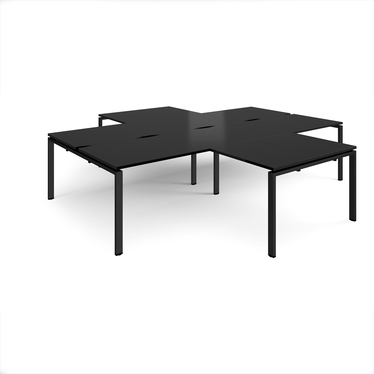 Adapt back to back 4 desk cluster 3200mm x 1600mm with 800mm return desks - black frame, black top - view 1