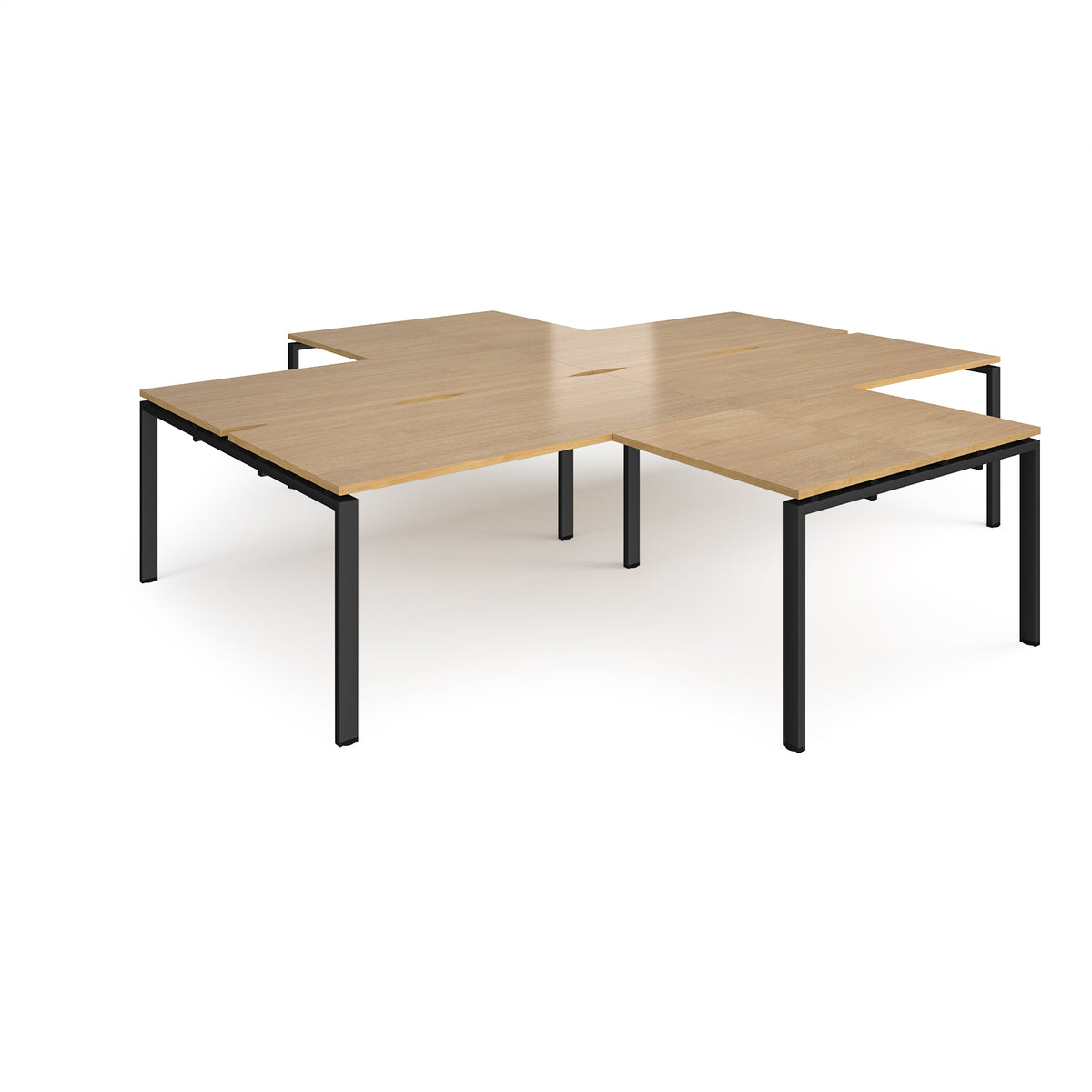 Adapt back to back 4 desk cluster 3200mm x 1600mm with 800mm return desks - black frame, Oak Top - view 1