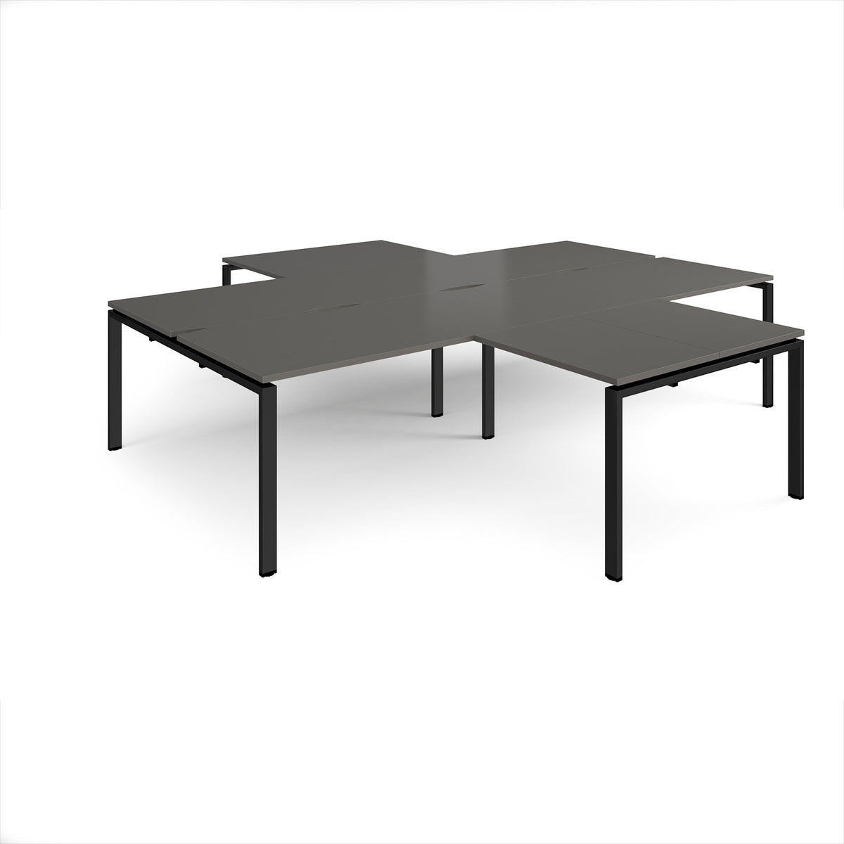 Adapt back to back 4 desk cluster 3200mm x 1600mm with 800mm return desks - black frame, storm grey top - view 1