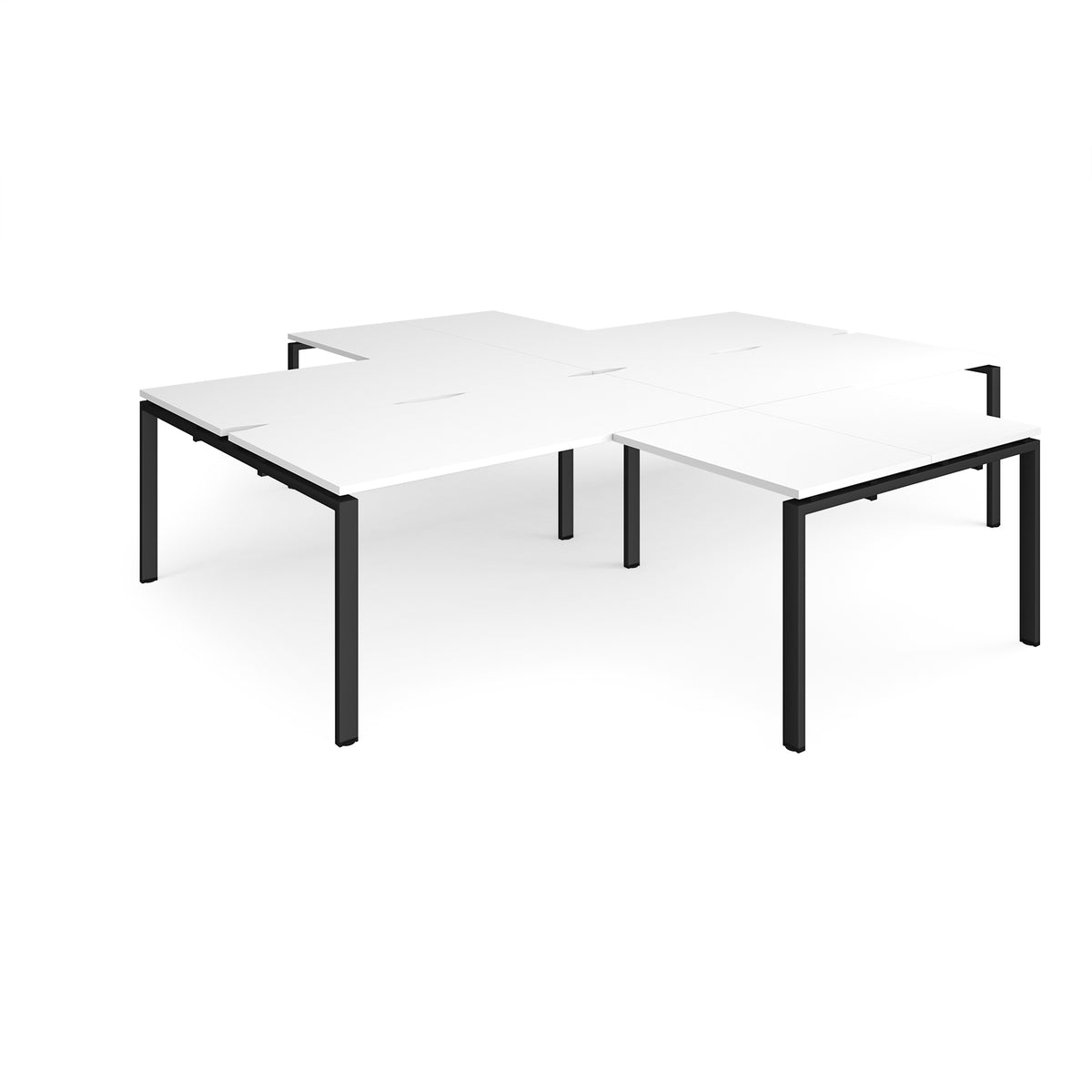Adapt back to back 4 desk cluster 3200mm x 1600mm with 800mm return desks - black frame, White Top - view 1