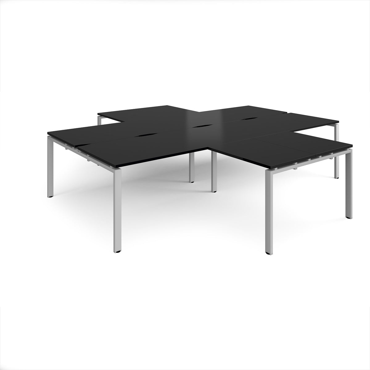 Adapt back to back 4 desk cluster 3200mm x 1600mm with 800mm return desks - silver frame, black top - view 1