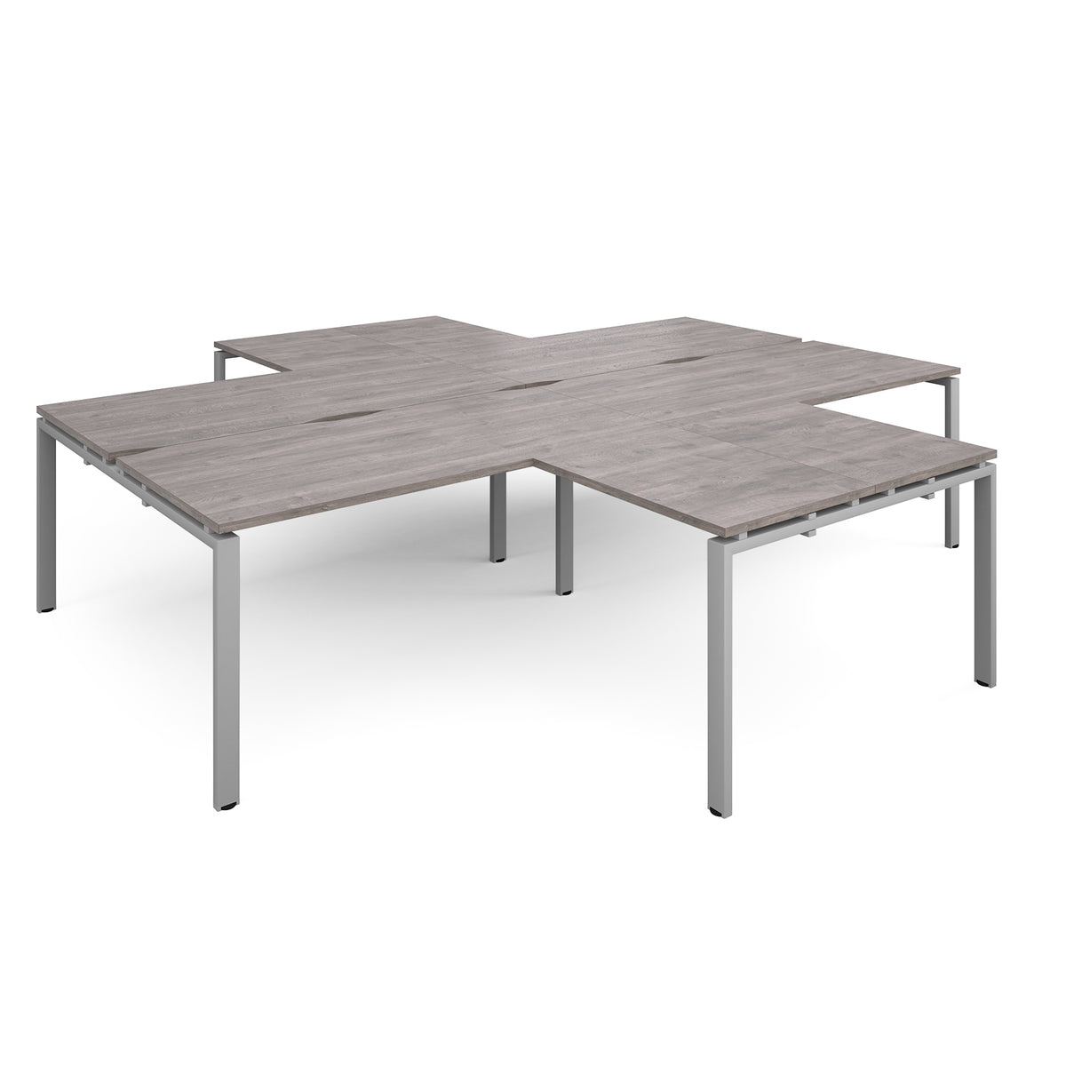 Adapt back to back 4 desk cluster 3200mm x 1600mm with 800mm return desks - silver frame, Grey Oak Top - view 1