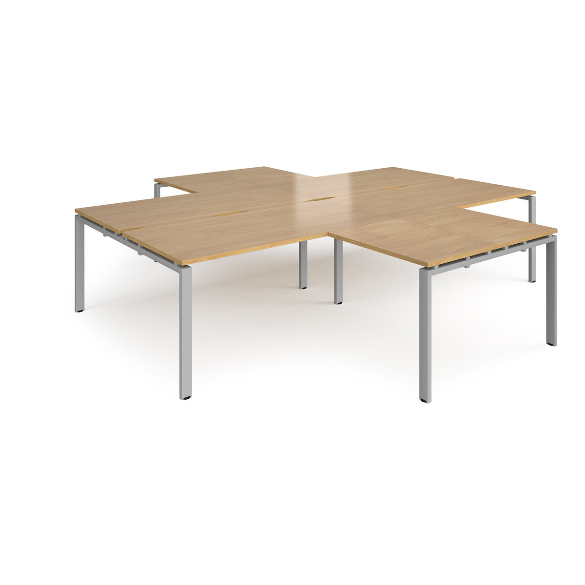 Adapt back to back 4 desk cluster 3200mm x 1600mm with 800mm return desks - silver frame, Oak Top - view 1