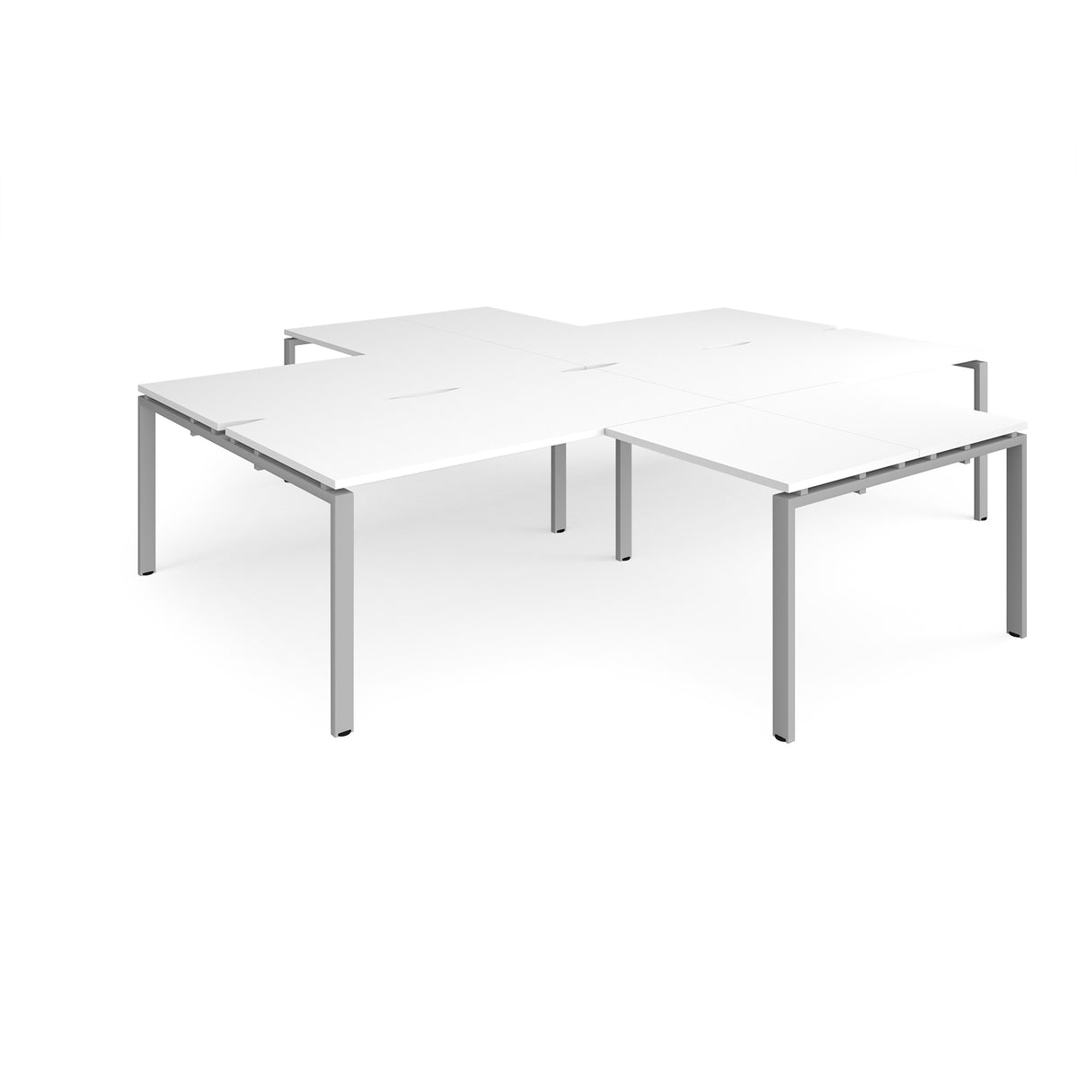 Adapt back to back 4 desk cluster 3200mm x 1600mm with 800mm return desks - silver frame, White Top - view 1