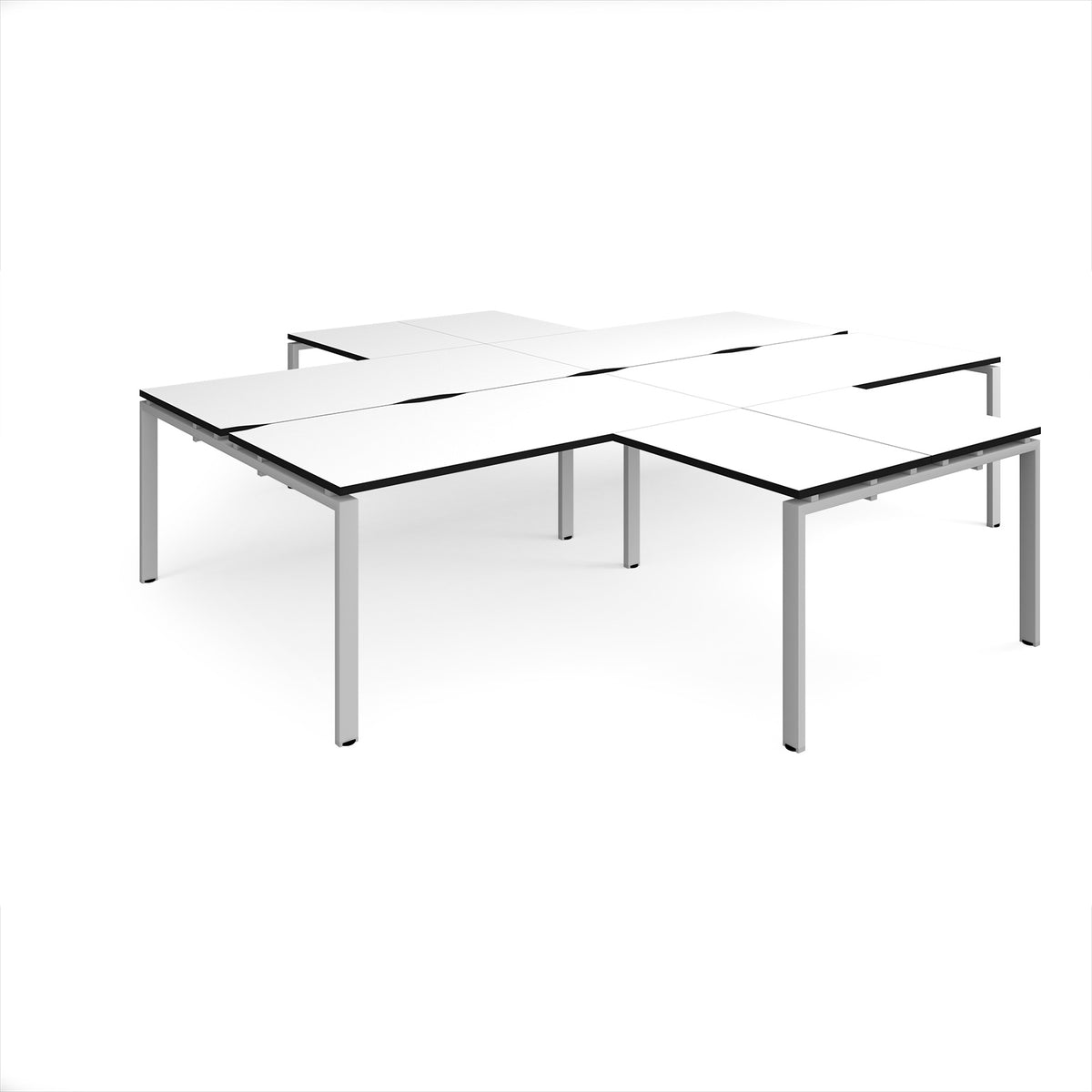 Adapt back to back 4 desk cluster 3200mm x 1600mm with 800mm return desks - silver frame, White Top, black edge - view 1