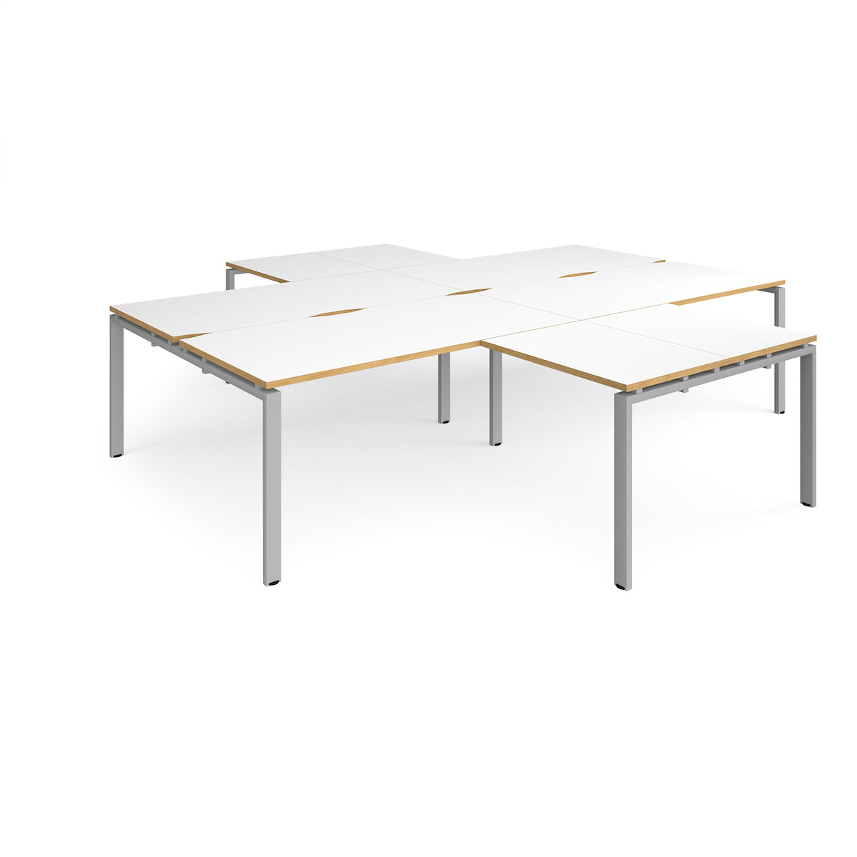 Adapt back to back 4 desk cluster 3200mm x 1600mm with 800mm return desks - silver frame, White Top with oak edge - view 1