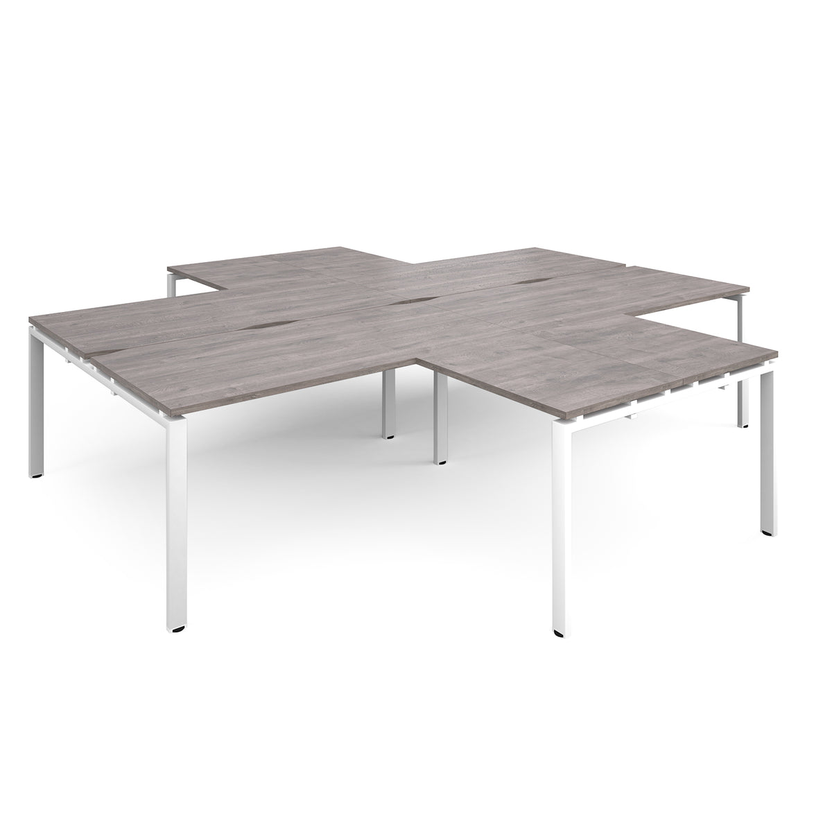 Adapt back to back 4 desk cluster 3200mm x 1600mm with 800mm return desks - white frame, Grey Oak Top - view 1