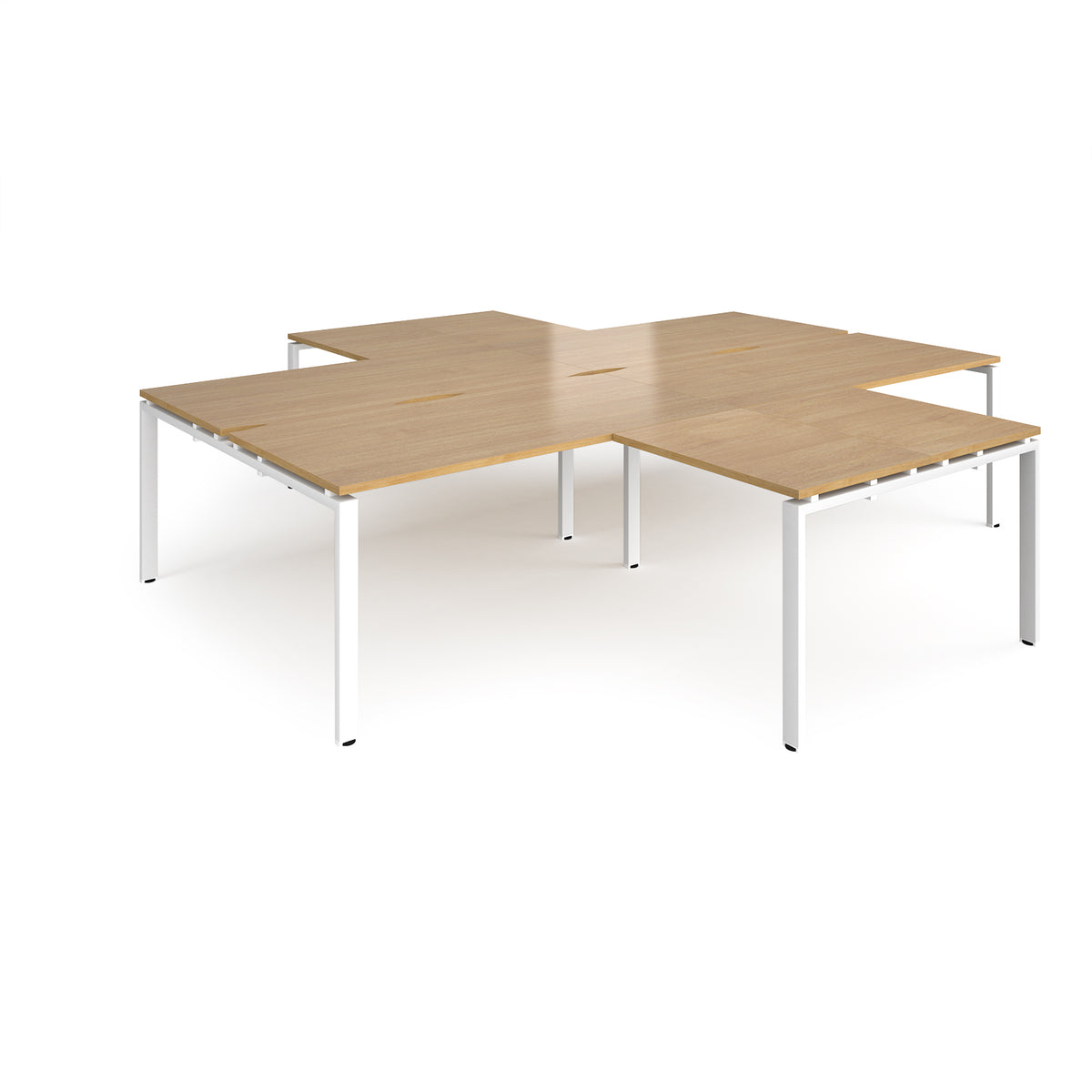 Adapt back to back 4 desk cluster 3200mm x 1600mm with 800mm return desks - white frame, Oak Top - view 1