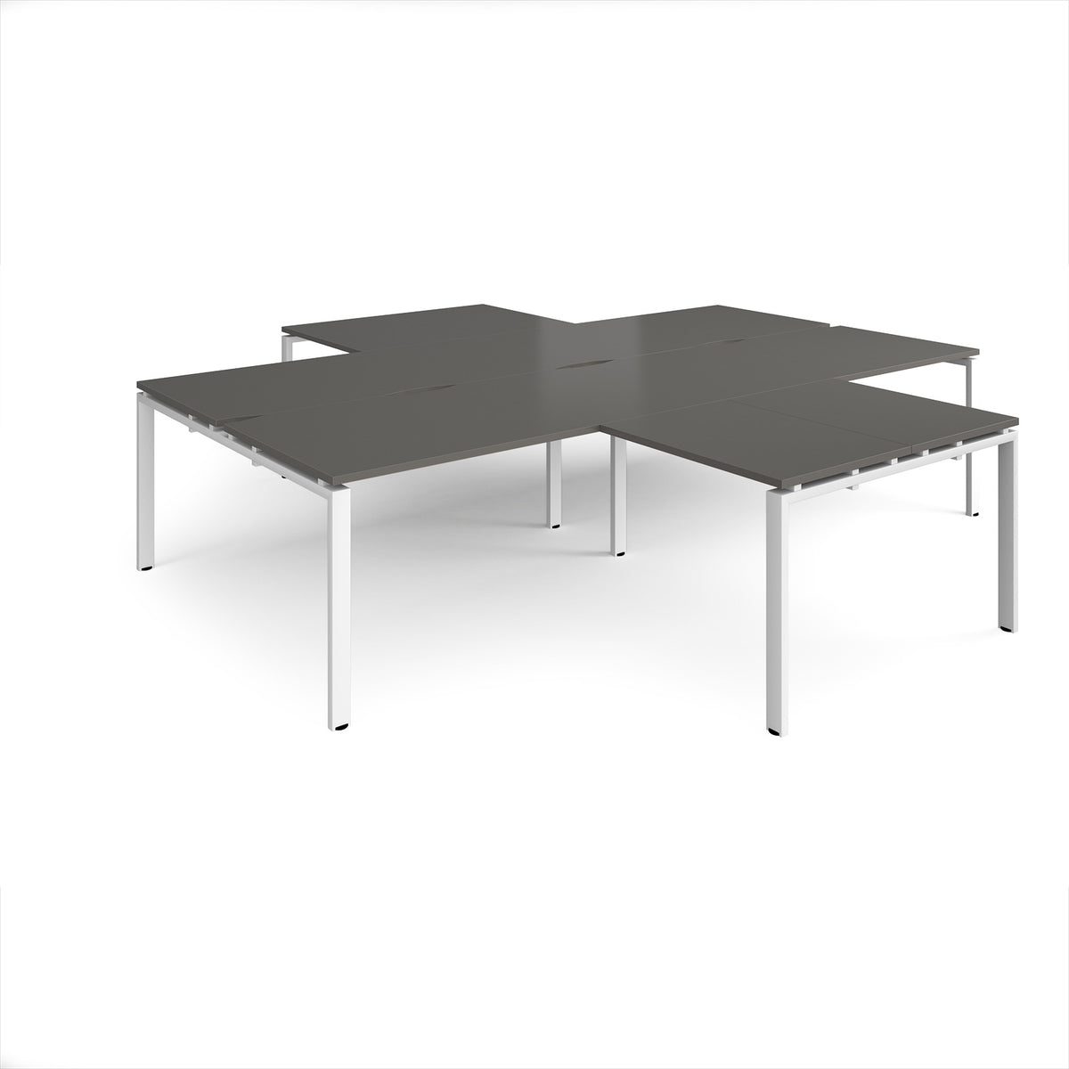 Adapt back to back 4 desk cluster 3200mm x 1600mm with 800mm return desks - white frame, storm grey top - view 1