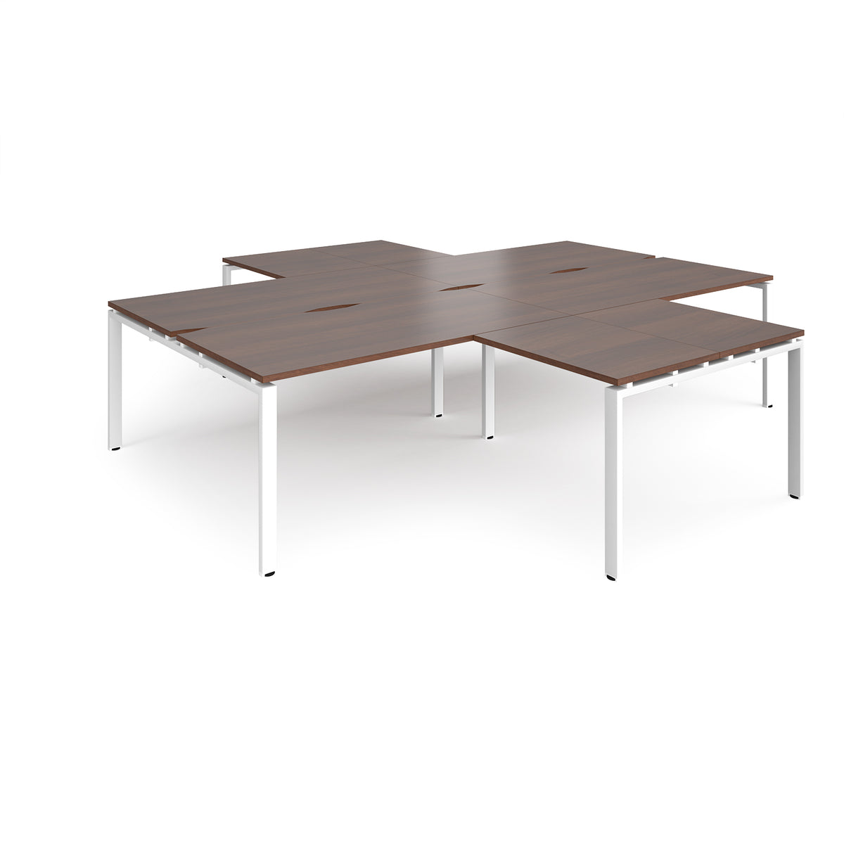 Adapt back to back 4 desk cluster 3200mm x 1600mm with 800mm return desks - white frame, Walnut top - view 1