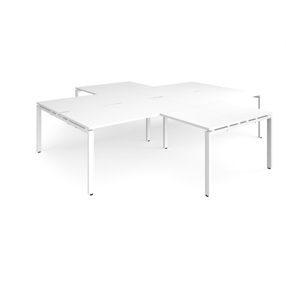 Adapt back to back 4 desk cluster 3200mm x 1600mm with 800mm return desks - white frame, White Top - view 1