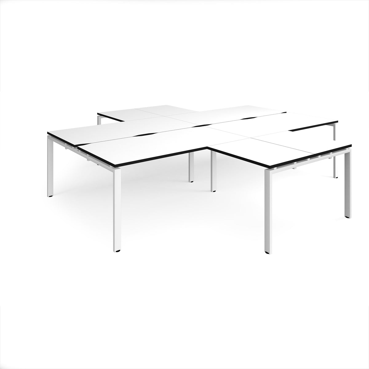 Adapt back to back 4 desk cluster 3200mm x 1600mm with 800mm return desks - white frame, White Top, black edge - view 1