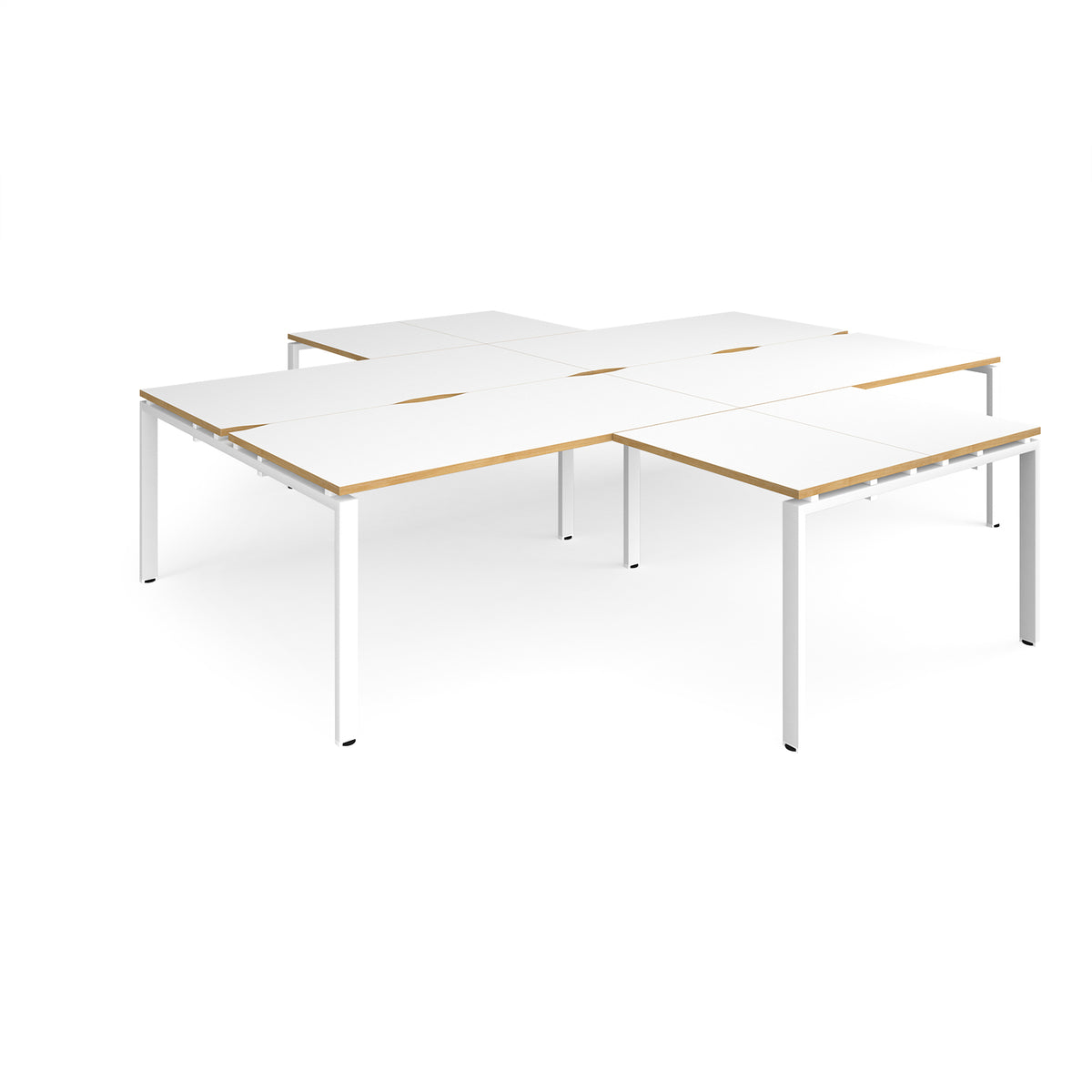 Adapt back to back 4 desk cluster 3200mm x 1600mm with 800mm return desks - white frame, White Top with oak edge - view 1