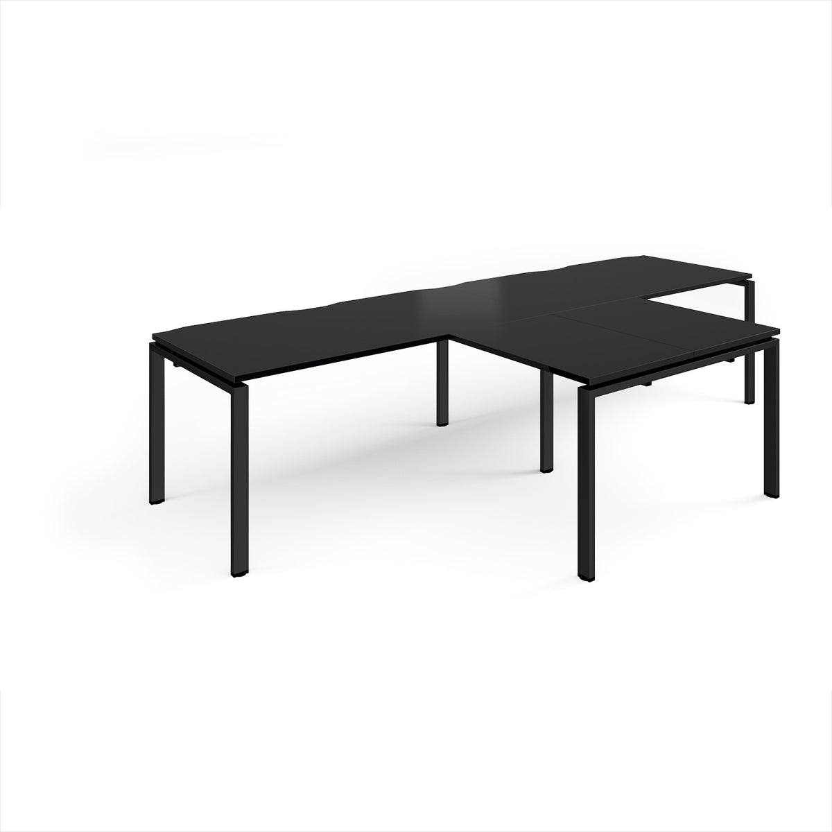 Adapt double straight desks 3200mm x 800mm with 800mm return desks - black frame, black top - view 1