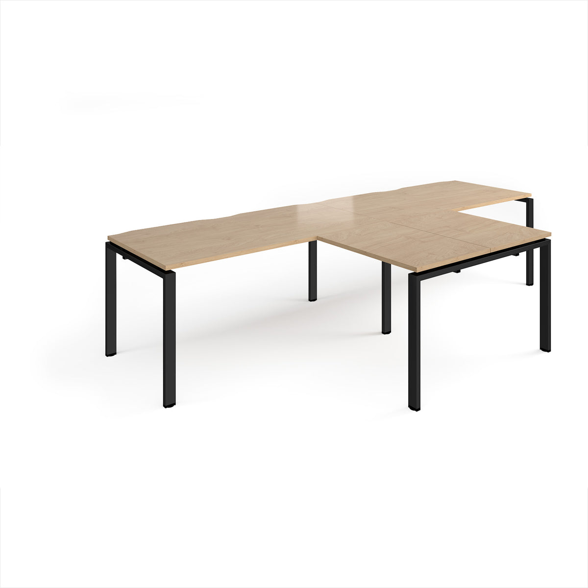 Adapt double straight desks 3200mm x 800mm with 800mm return desks - black frame, Kendal Oak Top - view 1