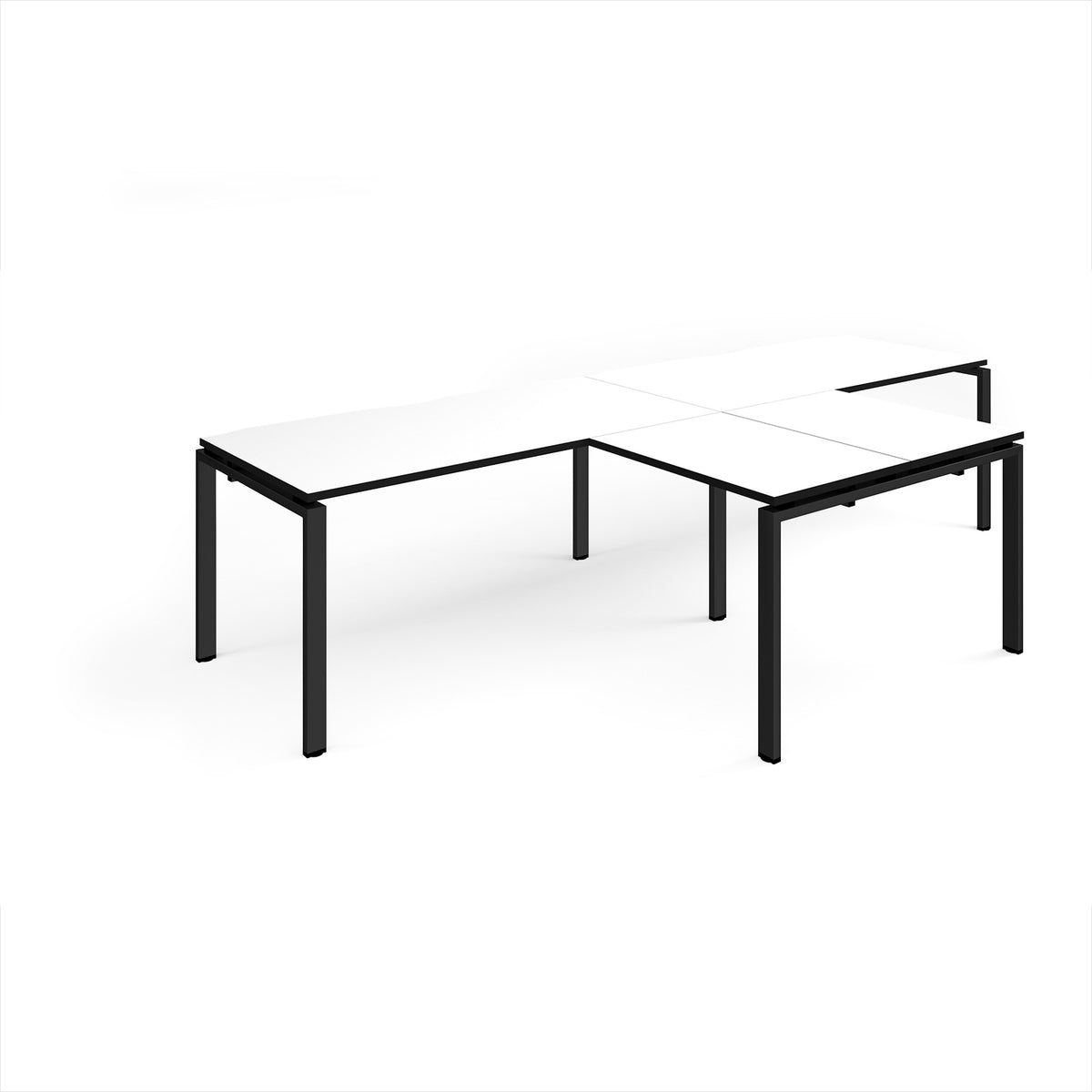 Adapt double straight desks 3200mm x 800mm with 800mm return desks - black frame, White Top with black edge - view 1