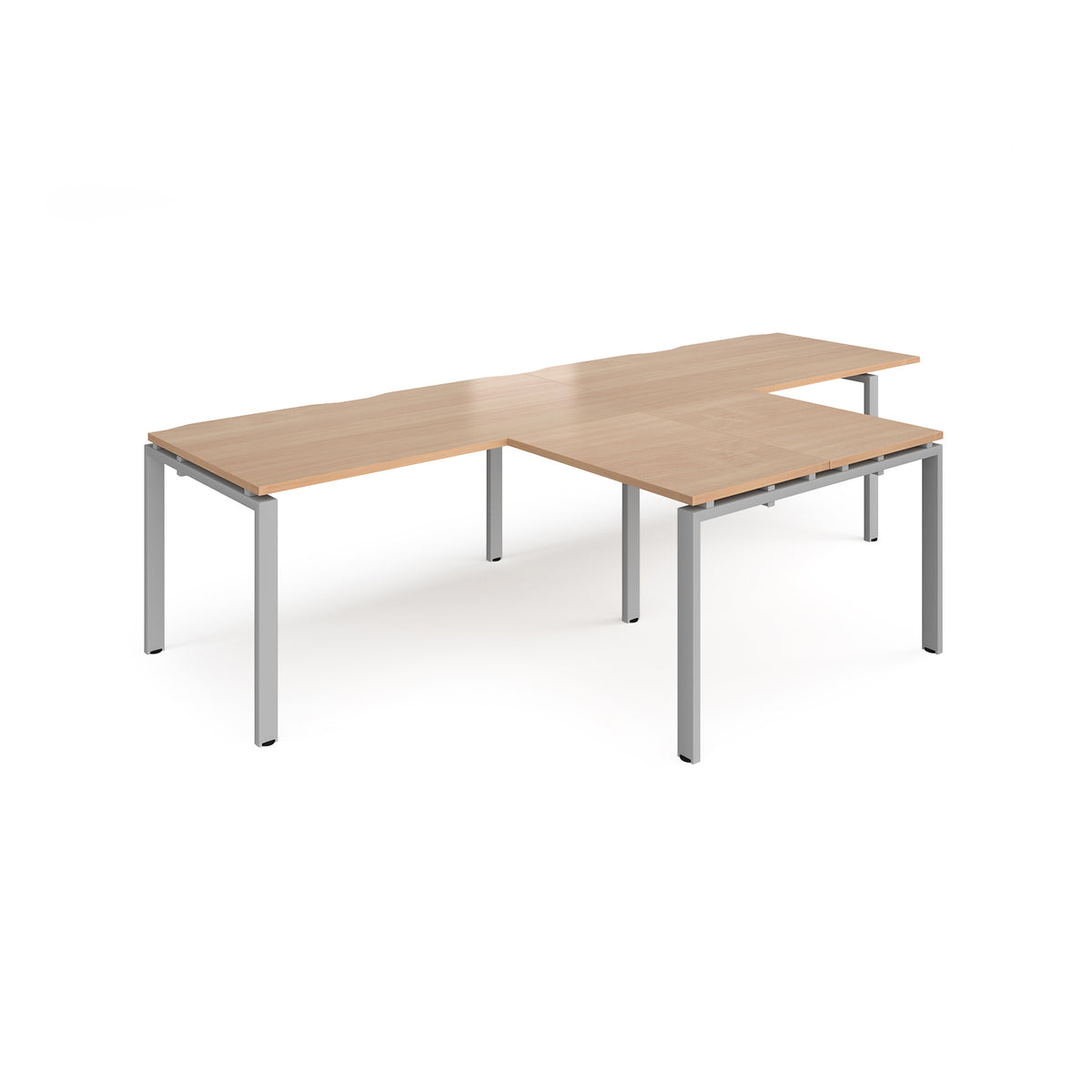 Adapt double straight desks 3200mm x 800mm with 800mm return desks - silver frame, Beech top - view 1
