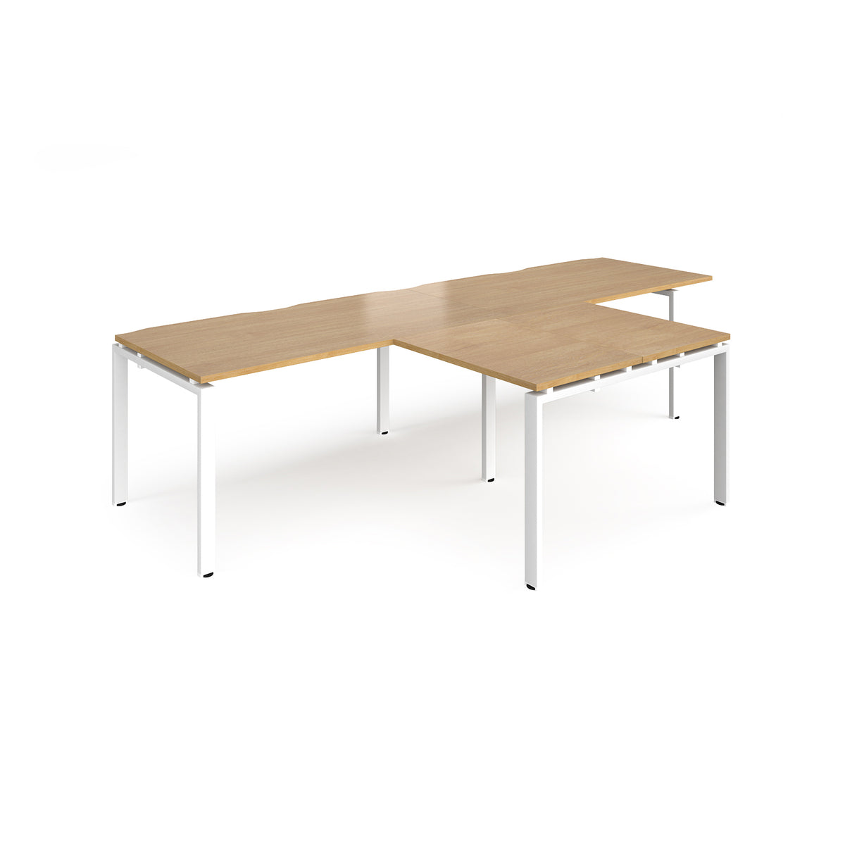 Adapt double straight desks 3200mm x 800mm with 800mm return desks - white frame, Oak Top - view 1