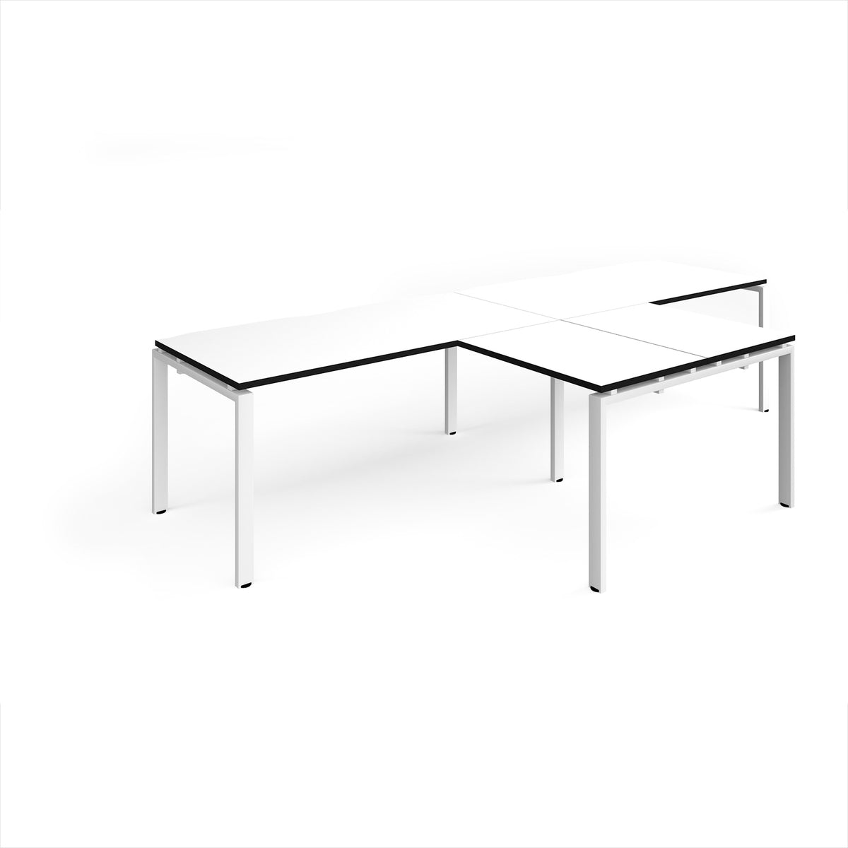 Adapt double straight desks 3200mm x 800mm with 800mm return desks - white frame, White Top with black edge - view 1