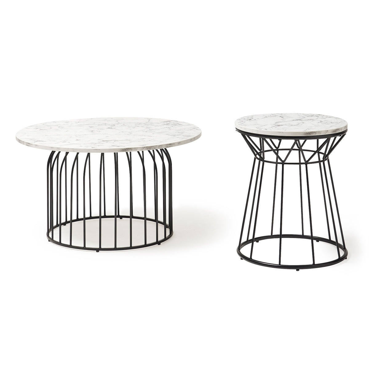 Este circular side table with black wire frame and Carrara marble effect top - view 4
