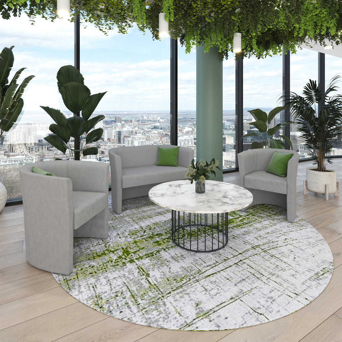 Este circular coffee table with black wire frame and Carrara marble effect top - view 3