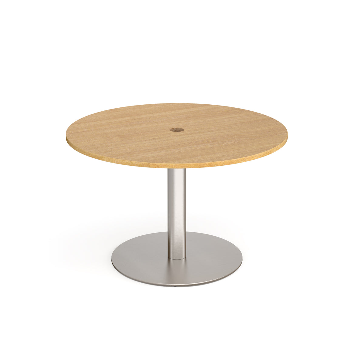 Eternal circular meeting table 1200mm with central circular cutout 80mm - brushed steel base, Oak Top - view 1