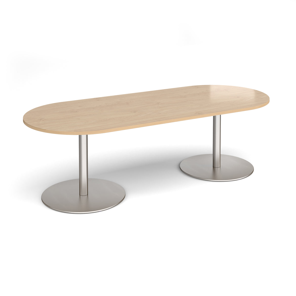 Eternal radial end boardroom table 2400mm x 1000mm - brushed steel base, Kendal oak - view 1