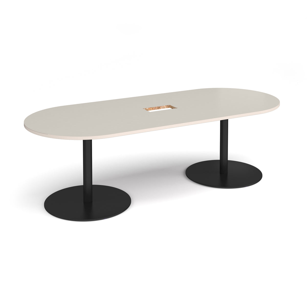 Eternal radial end boardroom table 2400mm x 1000mm with central cutout 272mm x 132mm - black base, light grey top - view 1