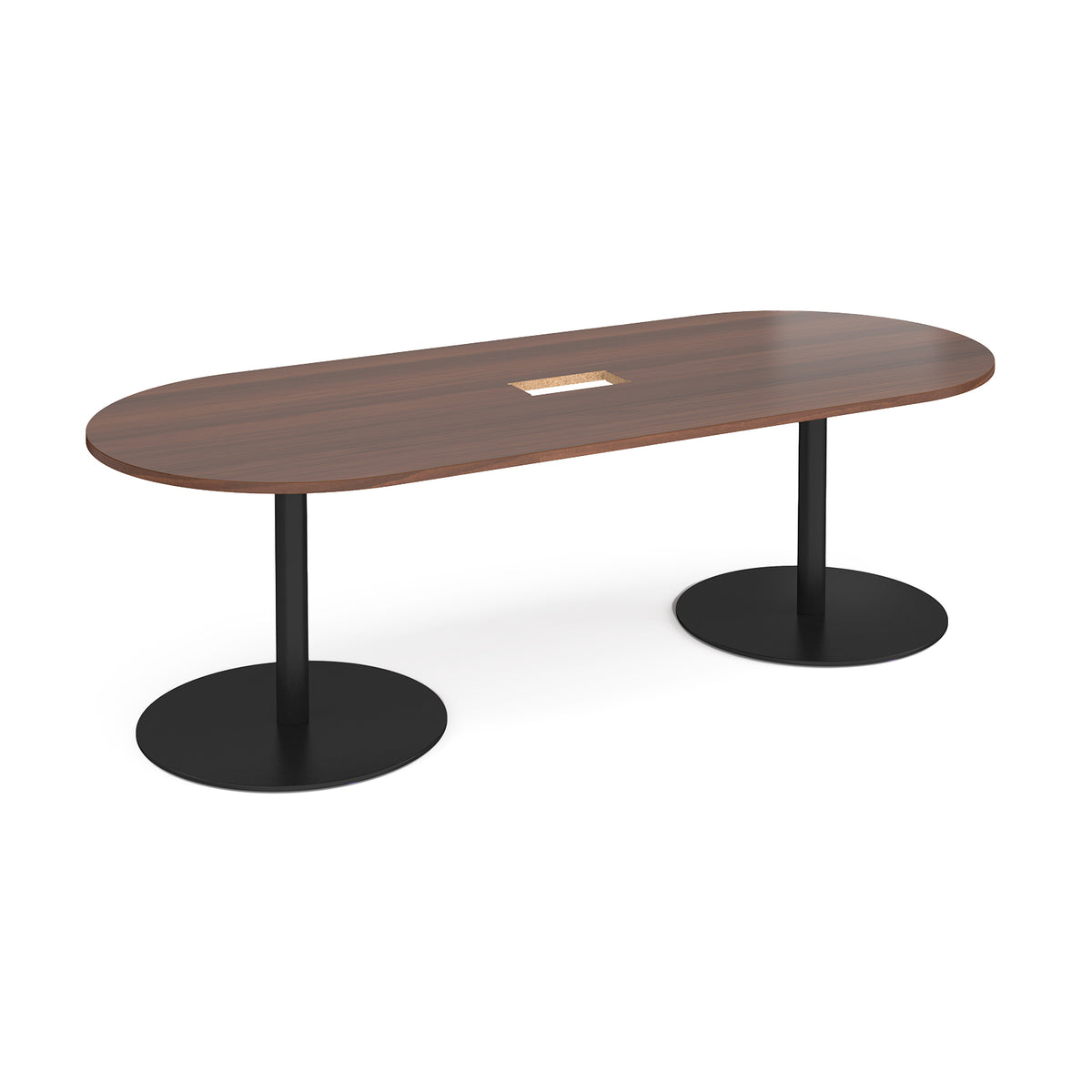 Eternal radial end boardroom table 2400mm x 1000mm with central cutout 272mm x 132mm - black base, Walnut top - view 1