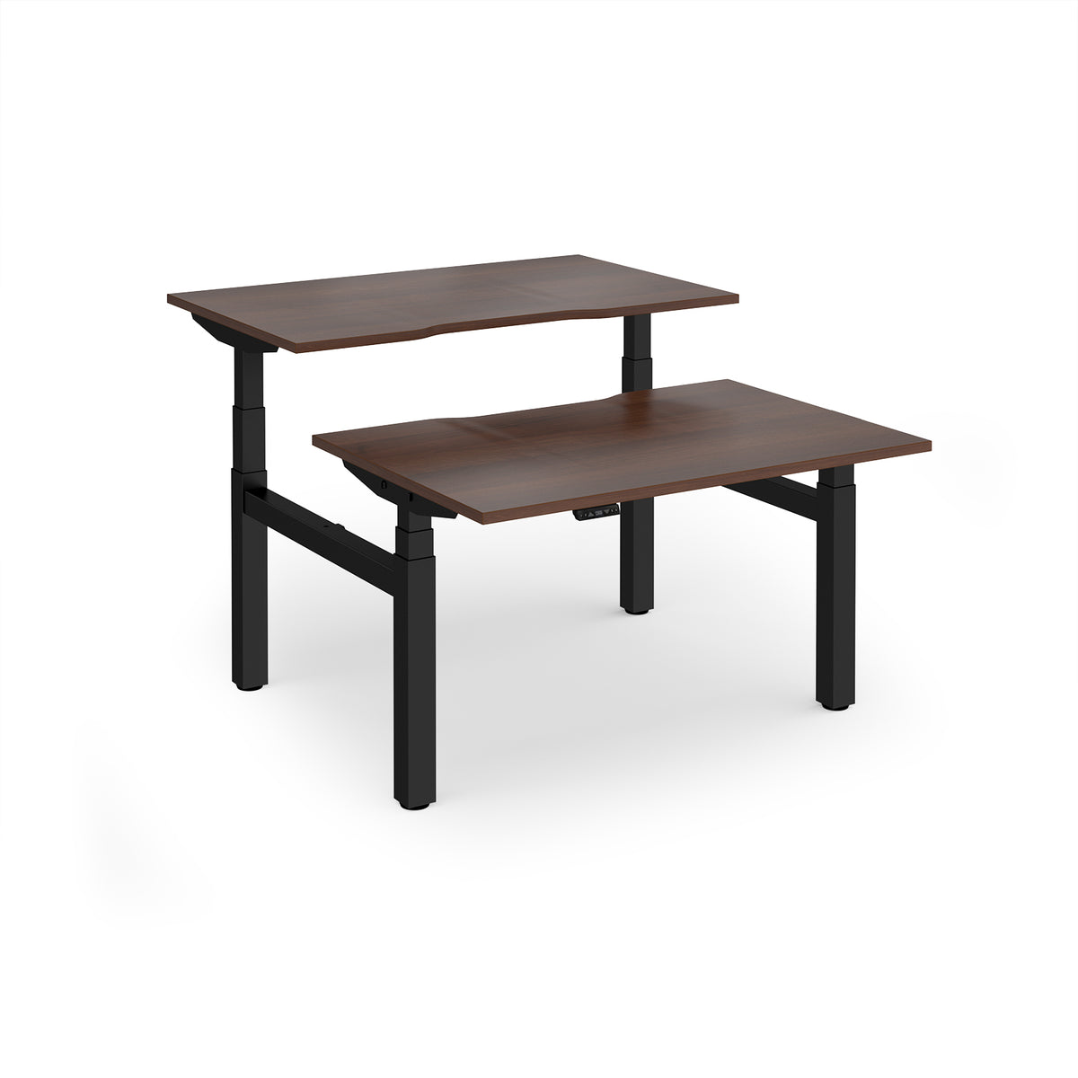 Elev8 Luxe Sit-Stand Back-To-Back Desks 1200mm x 800mm - Black Frame / Walnut Top - view 1