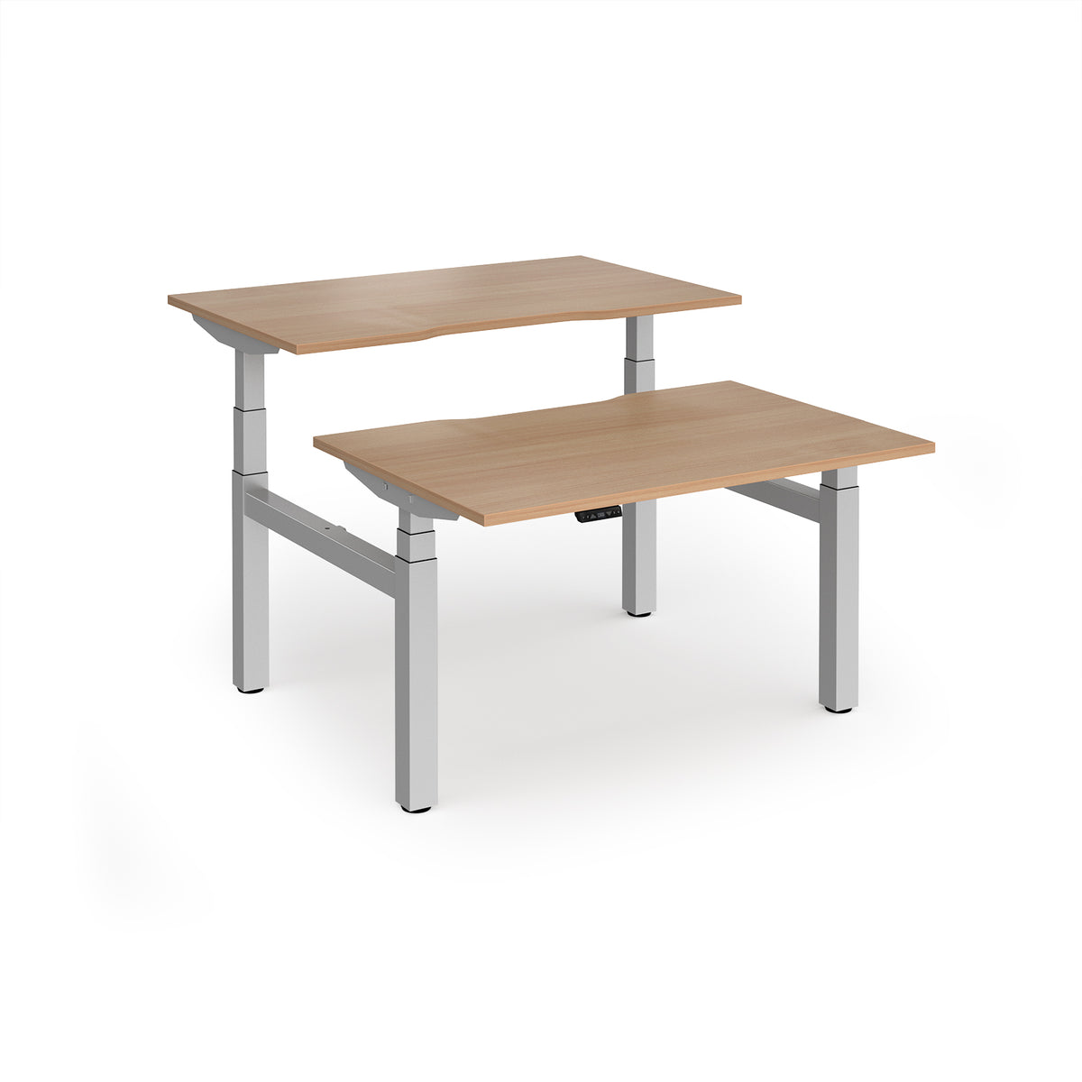 Elev8 Luxe Sit-Stand Back-To-Back Desks 1200mm x 800mm - Silver Frame / Beech Top - view 1