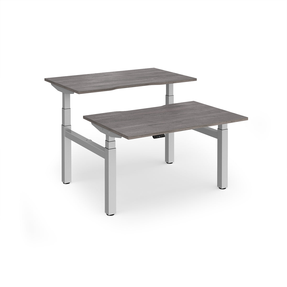 Elev8 Luxe Sit-Stand Back-To-Back Desks 1200mm x 800mm - Silver Frame / Grey Oak Top - view 1