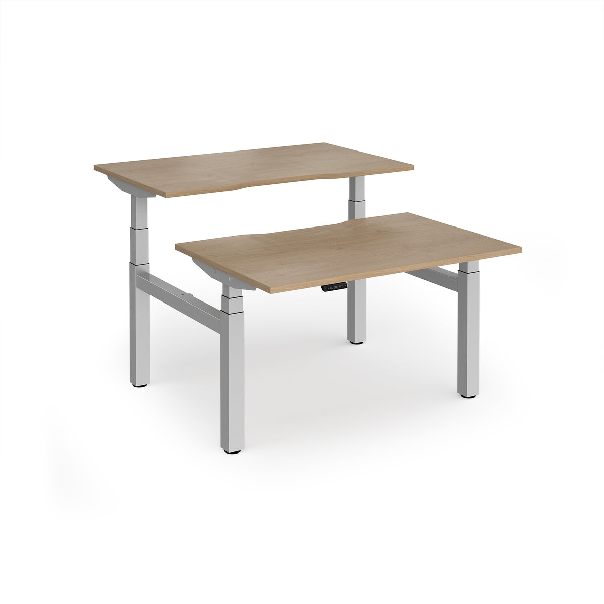 Elev8 Luxe Sit-Stand Back-To-Back Desks 1200mm x 800mm - Silver Frame / Kendal Oak Top - view 1