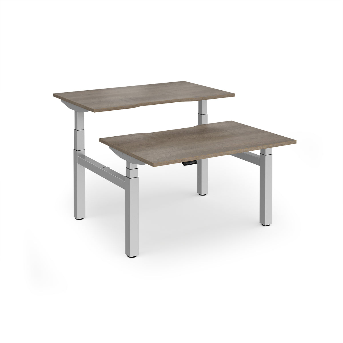 Elev8 Luxe Sit-Stand Back-To-Back Desks 1200mm x 800mm - Silver Frame / Nebraska Oak Top - view 1
