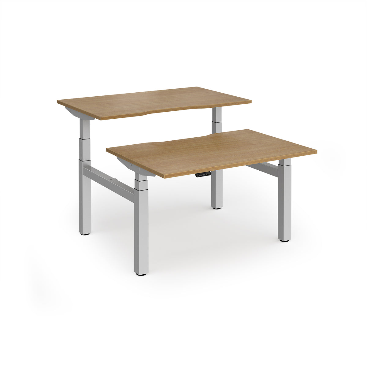 Elev8 Luxe Sit-Stand Back-To-Back Desks 1200mm x 800mm - Silver Frame / Oak Top - view 1