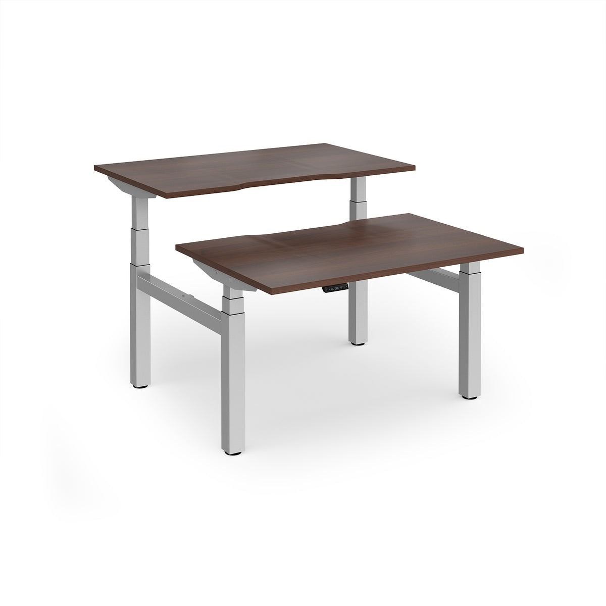 Elev8 Luxe Sit-Stand Back-To-Back Desks 1200mm x 800mm - Silver Frame / Walnut Top - view 1