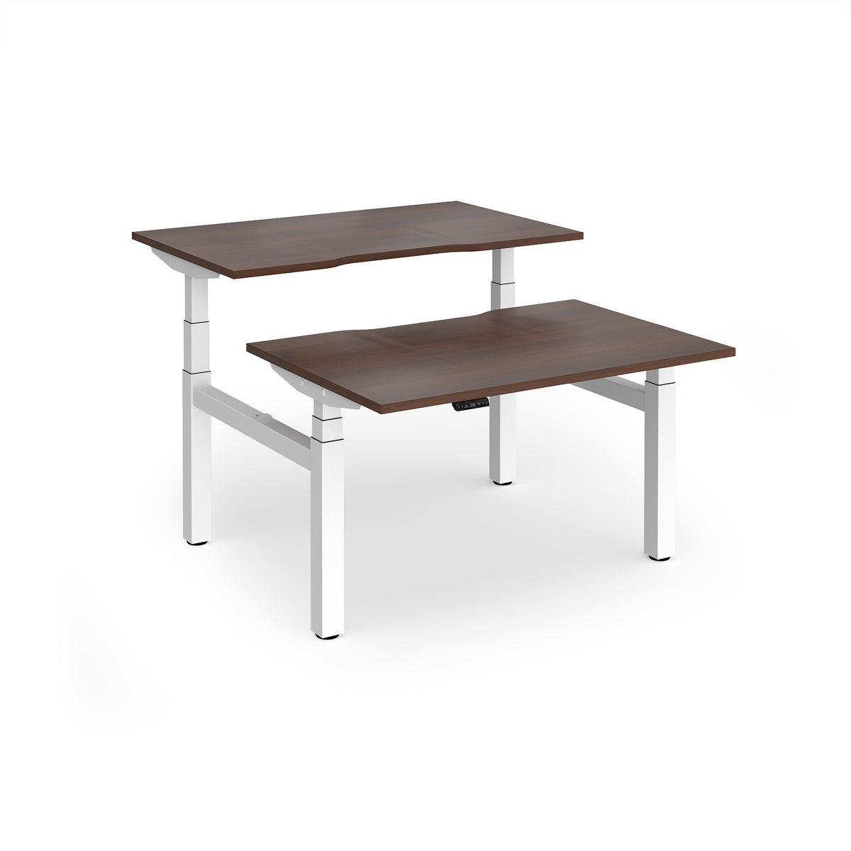 Elev8 Luxe Sit-Stand Back-To-Back Desks 1200mm x 800mm - White Frame / Walnut Top - view 1