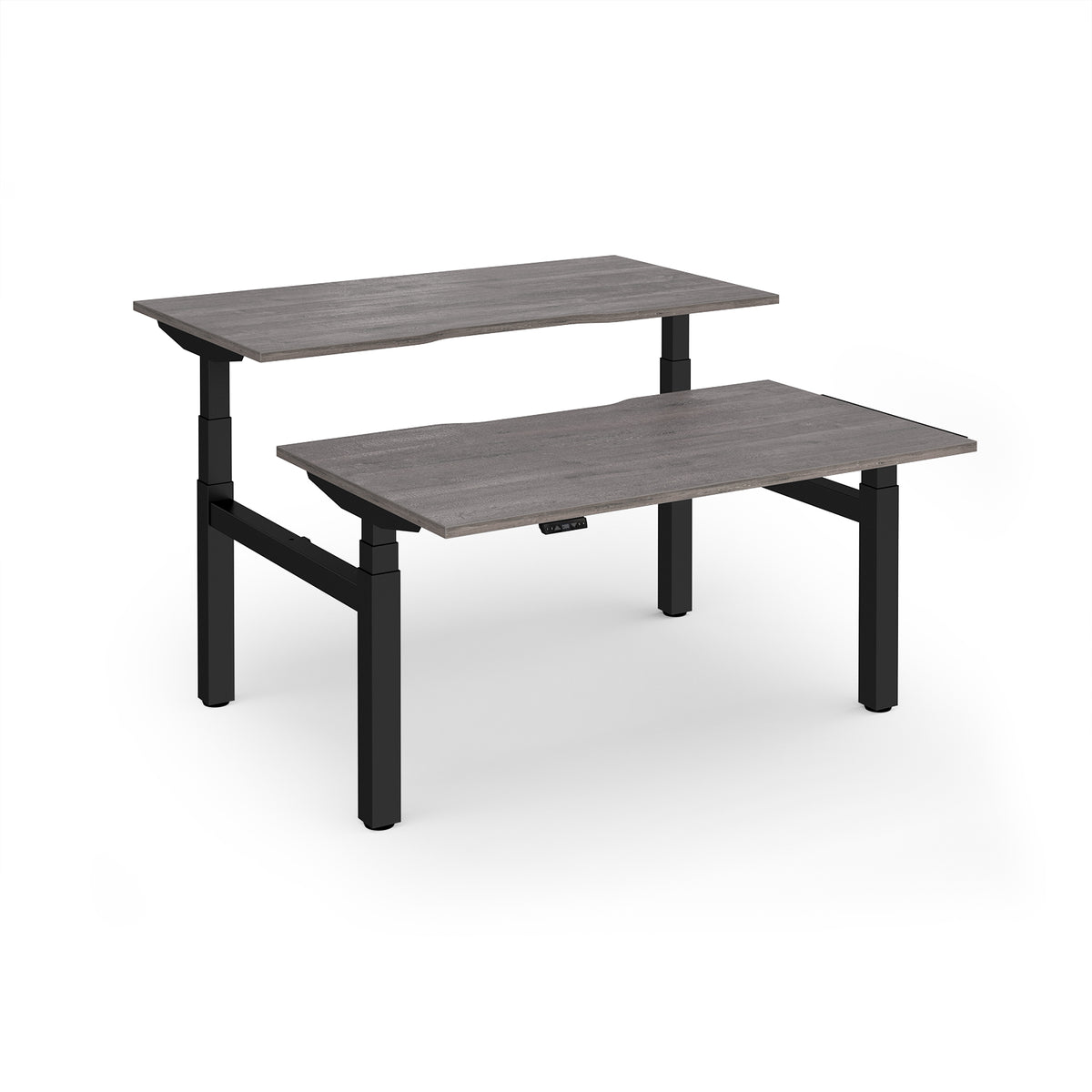 Elev8 Luxe Sit-Stand Back-To-Back Desks 1400mm x 800mm - Black Frame / Grey Oak Top - view 1