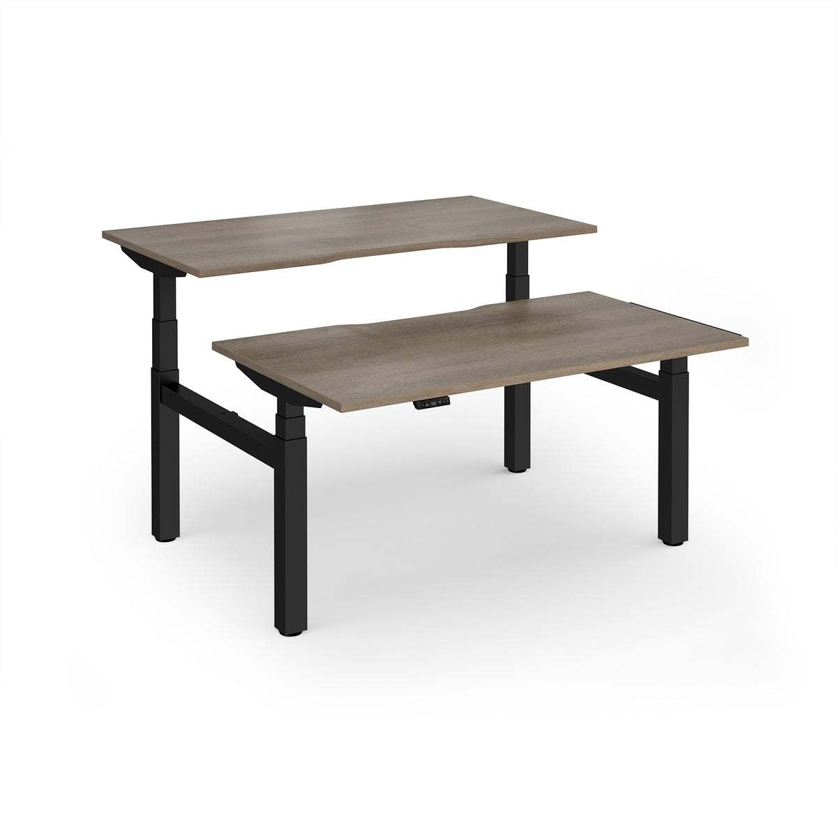 Elev8 Luxe Sit-Stand Back-To-Back Desks 1400mm x 800mm - Black Frame / Nebraska Oak Top - view 1