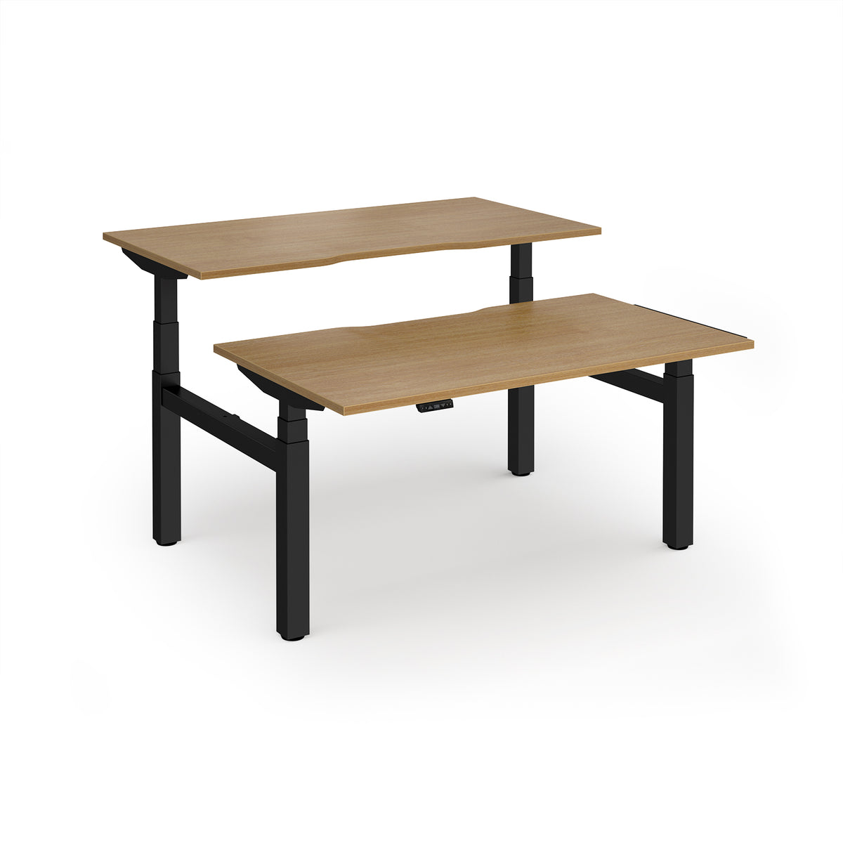 Elev8 Luxe Sit-Stand Back-To-Back Desks 1400mm x 800mm - Black Frame / Oak Top - view 1