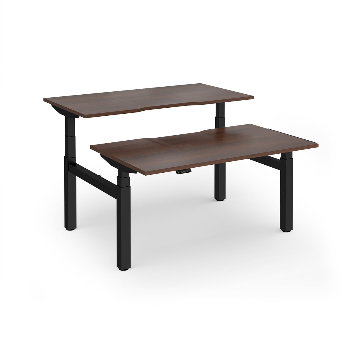 Elev8 Luxe Sit-Stand Back-To-Back Desks 1400mm x 800mm - Black Frame / Walnut Top - view 1